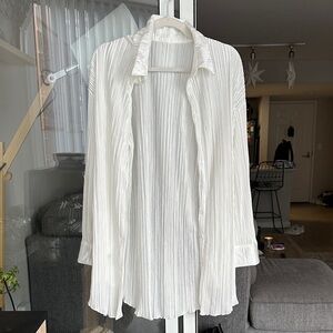 White plisse button up